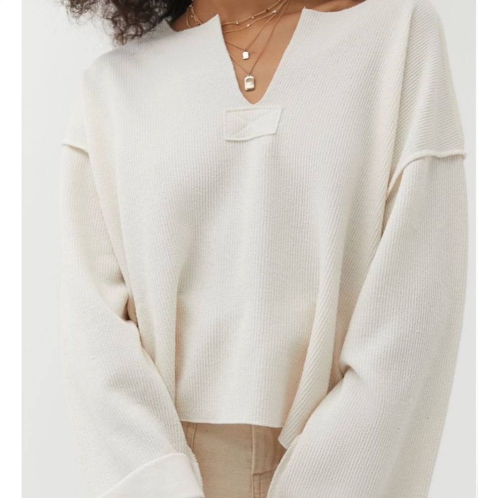 Urban outfitters ivory Jax Inside Out Ribbed Notch Neck Top
